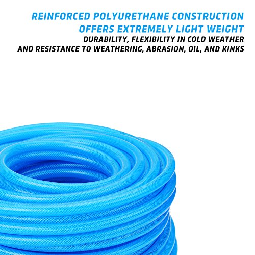 Wynnsky Reinforced Polyurethane (Pu) Air Hose, 1/4"X100Ft, 300 Psi, Air Compressor Hose With 1/4" Mnpt Brass Endings #TOP2