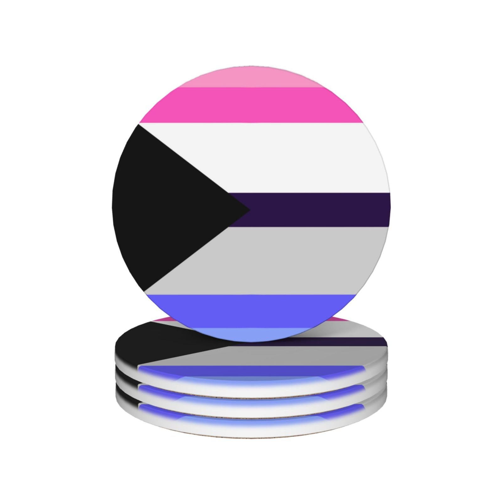 Demi Omni Pride Flag LGBTQ 4in Ceramic Coaster Set Non-Slip Cork Base
