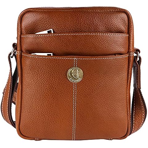 HiLEDER 100% Pure Genuine Leather Utility 8.5 inch Travel Office Ipad Tab Bag, Tan Cover