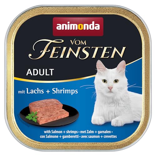 animonda vom Feinsten Katzenfutter nass mit Lachs + Shrimps (6 x 100g), getreidefreies Katzenfutter nass ohne Zucker, mit frischen, fleischigen Zutaten