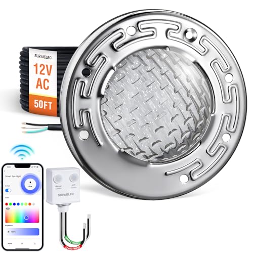 SURAIELEC 6 Inch LED Spa Light for Inground Pools, 12V Smart Wi-Fi RGB Pool Light, APP & Voice Control, Fits Pentair Hayward Small Wet Niches, 50 Ft Cord
