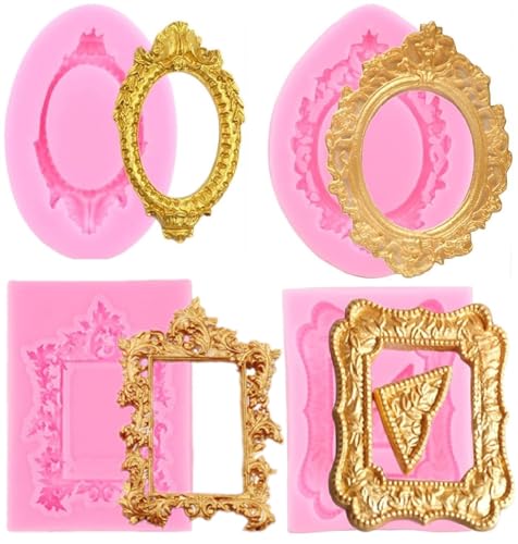 Picture Frames Silicone Mold Photo Frame Fondant Mold Baroque Style Frame Molds for Cupcake Topper Cake Decoration Chocolate Candy Polymer Clay Gum Paste