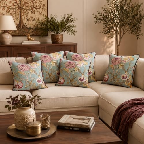 Image of Handmade Throw /Pillow Cushion Cover : 100% Cotton Fabric : High Thread Count : Set of 5