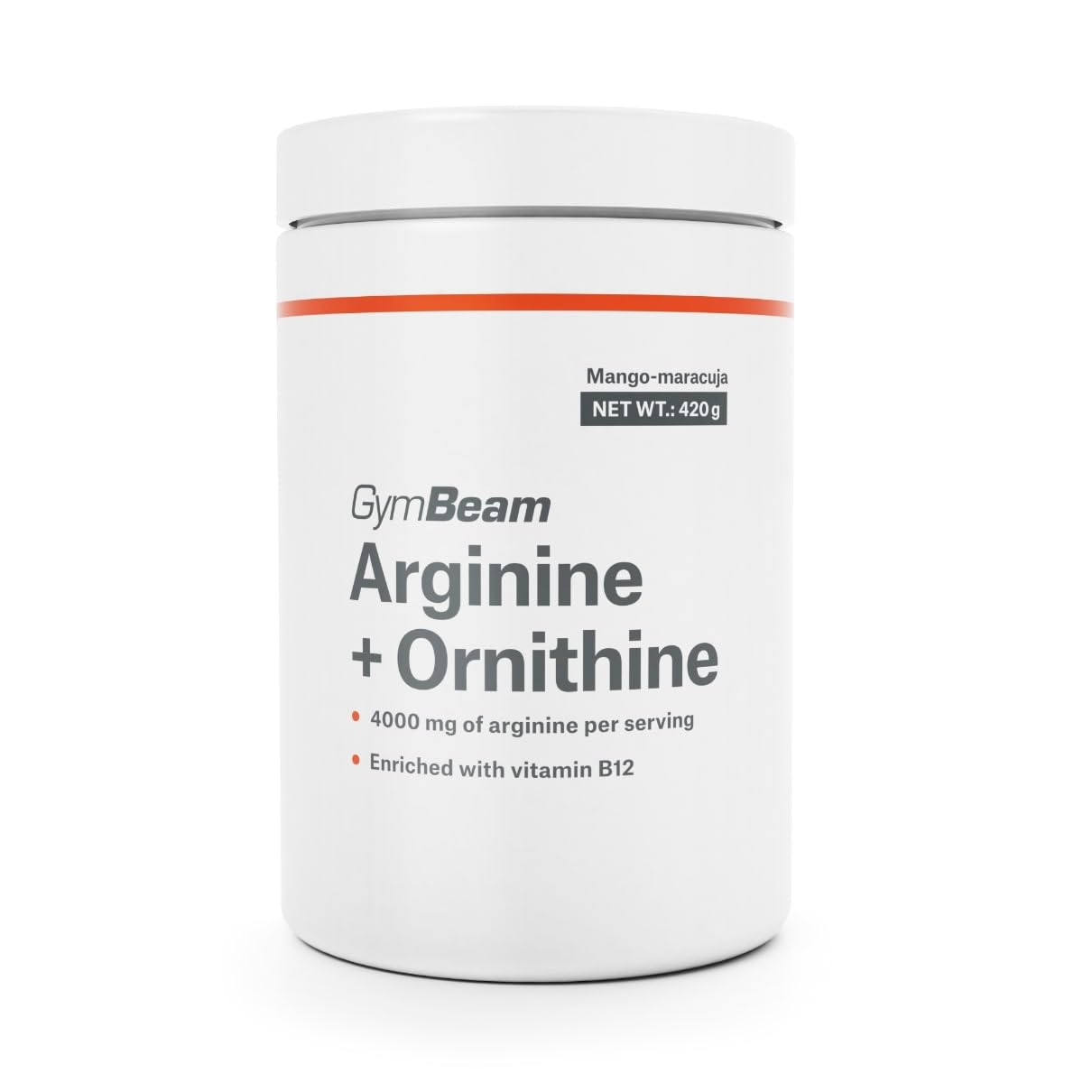 GymBeam L-Arginina + Ornitina, Integratore Funzionale con Vitamina B12, Benefici per Flusso Sanguigno Muscolare, Riduzione della Fatica, per la Salute della Psiche (420 g, Mango-Maracuja)