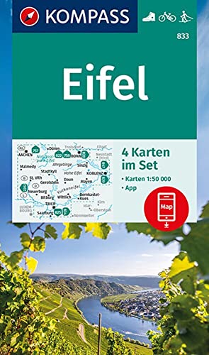 Produktfoto von KOMPASS Wanderkarten-Set 833 Eifel (4 Karten) 1:50.000: inklusive Karte zur offline Verwendung in der KOMPASS-App.…