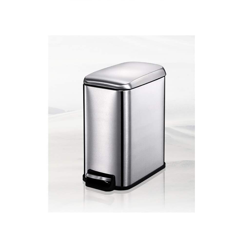 generic Garbage Bin Stainless Steel Trash Can Household Toilet Living Room Narrow Gap Rectangular Pedal Trash Bin with Lid Bathroom,Office, Kitchen,Sier