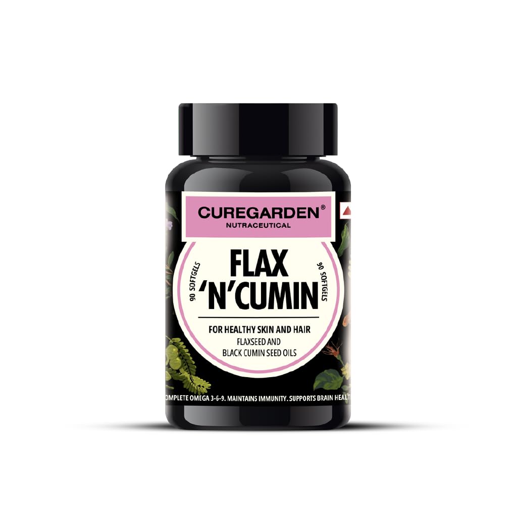 - Flax 'N' Cumin - Flaxseed Oil Capsules with Black Cumin Oil - Softgels for Healthy Hair & Skin - Dairy & Gluten Free - Certified - 500mg - 90 Capsules