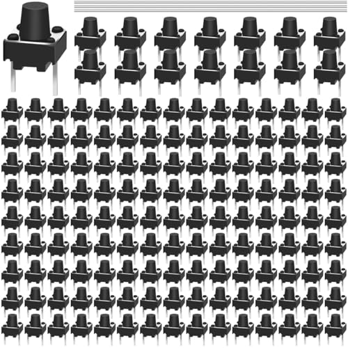 MKBKLLJY 150PCS 2 Pin Momentary Tactile Tact Push Button Switch 6 x 6 x 7mm Mini Micro Tact Switch ON/Off Assortment Kit with Solder Wire for Panel PCB Breadboard Circuit Board Camera