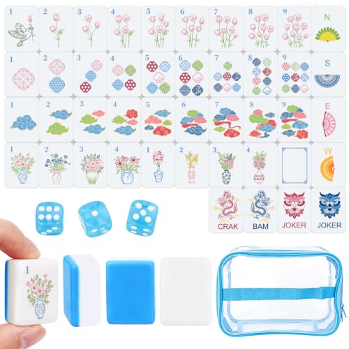 Entallor 162 American Mahjong Tile Set, 1.2" Mini Blue 3D Engraved Melamine Mahjong Tiles with Storage Bag & Dice, Travel Game for Adults, Friend & Family Game Night, Gifts for Mah-jongg Lovers by Entallor - Used condition - US$27.31