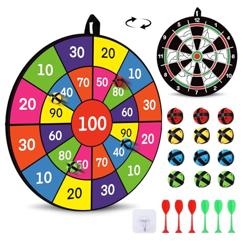 Dartscheibe Kinder, 74cm Kinder Klett Dartscheibe mit 12 Bällen & 12 Darts, Indoor Outdoor Spiele für Kinder Geschenke 3-12 Jahren Jungen Mädchen, Outdoor Spielzeug Gartenspielzeug Wurfspiel Ballspiel