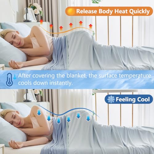 Image of CHOSHOME Cooling Blanket for Hot Sleepers - Summer Blanket Thin Soft Lightweight Breathable Double Side Enhanced Cooling for Hot Flashes, Night Sweats, Bed, Couch (Ice Blue, 96 x 102 inches)
