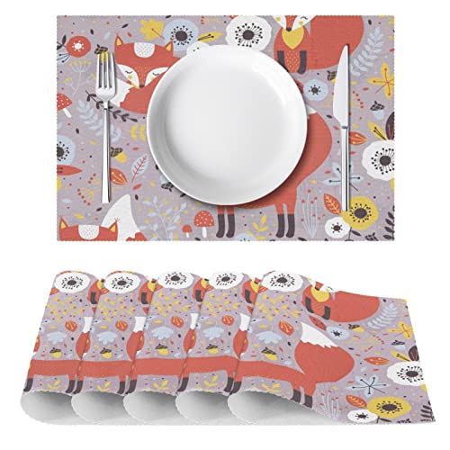 Set de table motif renards tissu Oxford lavable résistant chaleur napperon de table cuisine 45x30