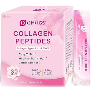 OMOGS Collagen Peptides Powder, with Prebiotics & Cranberry Extract -Hydrolyzed Collagen Peptides Support Hair, Skin, Nail, Bone & Digestive Health, Grass Fed, Non-GMO, for Women & Men