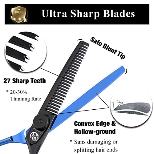 Purple Dragon Blue Hairdressing Scissors Set Japanese Steel 5.5 Inch Hair Cutting Shears Thinning Scissors Kit -Razor Sharp- Barber Hair Cutting Scissors with Fine Direct Adjustment Knob - Image 3