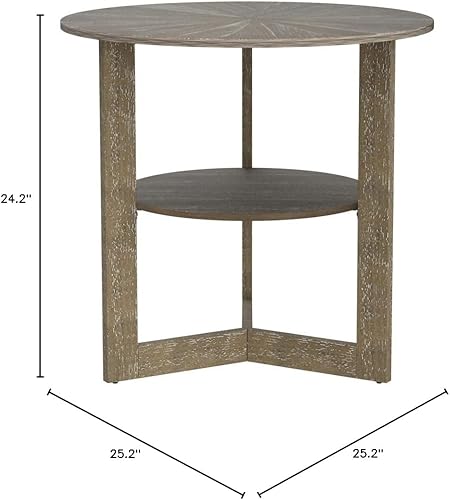 Miniatura 2 de Gexpusm Mesa auxiliar redonda de madera natural, mesa auxiliar de madera con estante de almacenamiento, mesita de noche de madera maciza en