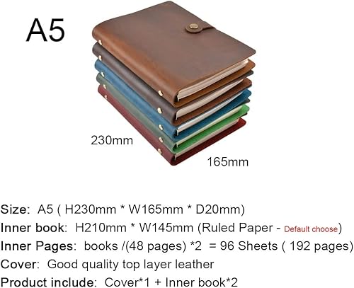 Miniatura 3 de TREXD - Cuaderno de piel con espiral A5, tapa con bloqueo A5, diario de oficina, profesor, estudiante, viaje, cuaderno de bocetos hecho a mano, 192