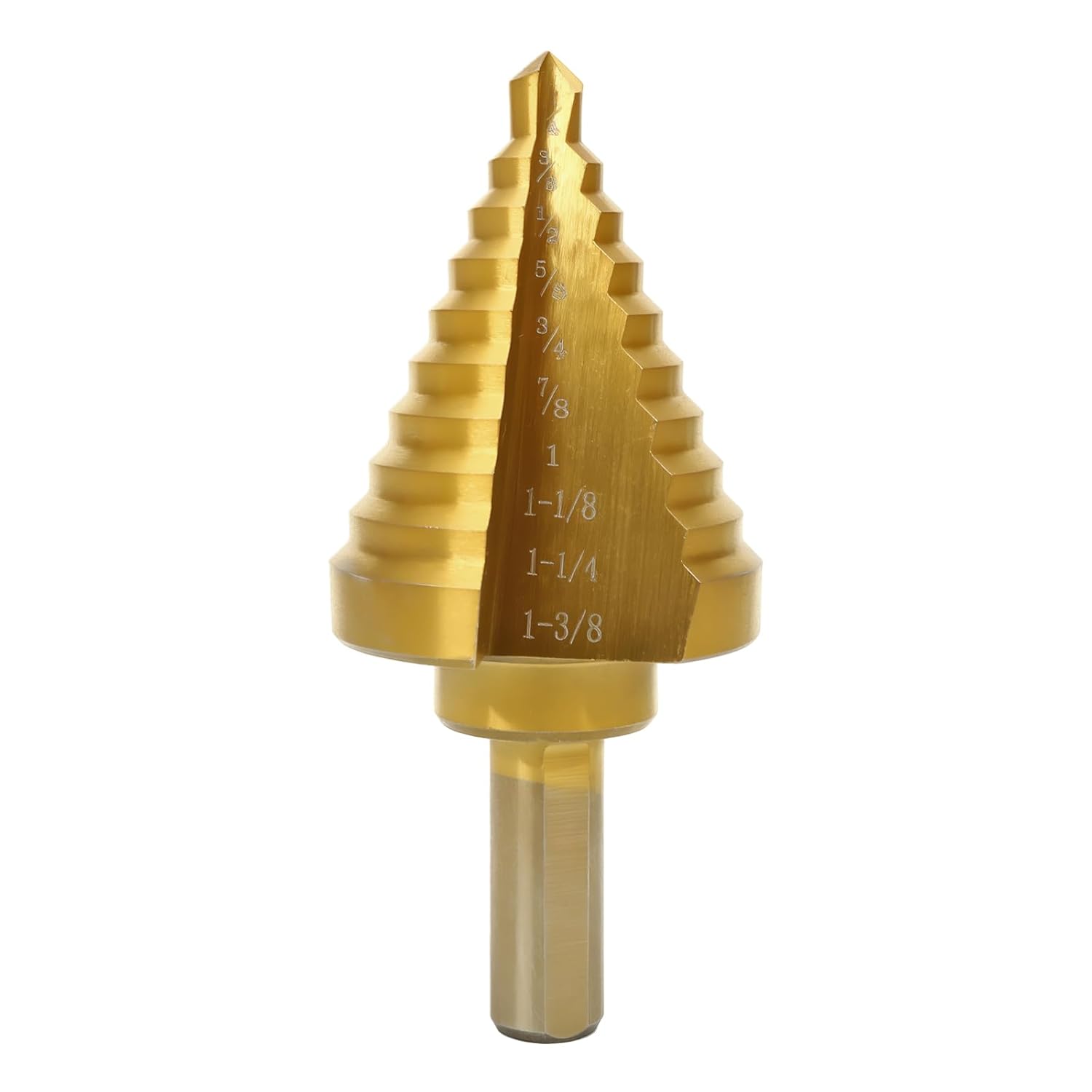 COMOWARE 10-Size Step Drill Bit for Metal, 1/4” to 1-3/8" Titanium HSS Unibit. Double Flute Design for Precise Holes in Steel, Aluminum, Plastic & Wood. Tri-Flatted Shank for Secure Grip in Drills.