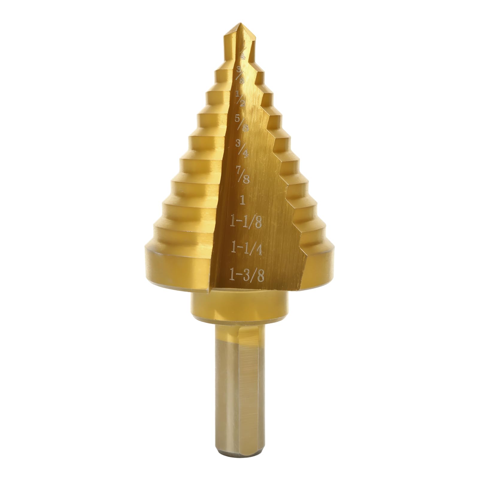 COMOWARE Step Drill Bit for Metal, Titanium Coated, Double Cutting Blades, High Speed Steel, Short Length Drill Bit, Total 10 Sizes from 1/4” to 1-3/8", for Steel Sheets Aluminum Copper Plastic Wood