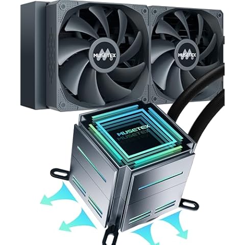 MUSETEX M240T 240mm AIO Liquid CPU Cooler for Intel LGA 1200/1151/1700, AMD AM4, Water Cooling Systems with Computer CPU Cooling Fans, Easy Installation for Gaming and Content Creation. Cover