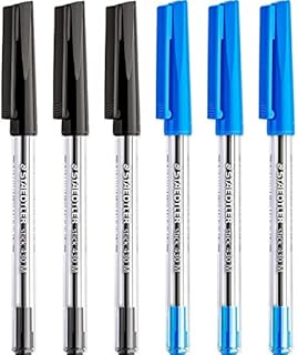 STAEDTLER Medium 0.5mm 430 Stick Ballpoint Pens Writing Pen Smooth - Black & Blue Ink - Pack Of 6