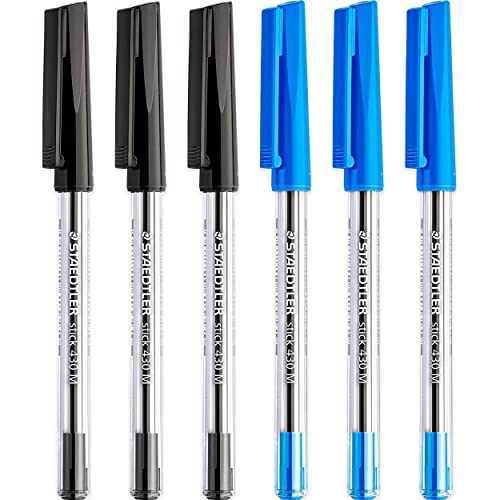 STAEDTLER Medium 0.5mm 430 Stick Ballpoint Pens Writing Pen Smooth - Black & Blue Ink - Pack Of 6