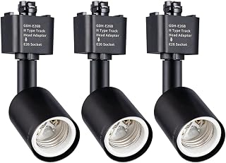mirrea H Type Track Lighting Head to E26 Medium Screw Base Adapter Light Direction Adjustable Pack of 3 (Black)