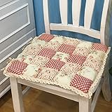 vctops Patchwork Chair Pad with Ties No Slip Lace Trim Chair Cushion Farmhouse Floral Print Kitchen Dining Seat Cushion (510 Red, 16'x16')