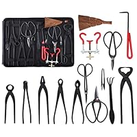Holzsammlung Gartenwerkzeug Set, 14 Stück Schwerlast Carbonstahl Gartenarbeit Kit mit Gartenschere, Bonsai Schere, Pinzette, Bonsai Starter Werkzeuge Set für Bonsai Einsteiger#C