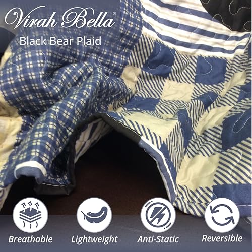 Virah-Bella-3-Piece-Queen-Lodge-Quilt-Bedding-Set-Black-Bear-Plaid-Rustic-Cabin-Country-Reversible-Camping-Comforter-Set-with-Decorative-Pillow-Shams-BlueBlack Virah Bella 3 Piece Queen Lodge Quilt Bedding Set Black Bear Plaid Rustic Cabin Country Reversible Camping Comforter Set with Decorative Pillow Shams BlueBlack