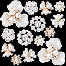 HINZIC 14 PCS Pearl Flower Buttons Vintage Pearl Brooch for Jewelry Making, Wedding Rhinestone Button Covers Embellishments for Women DIY Clothes Bags Shoes Decoration