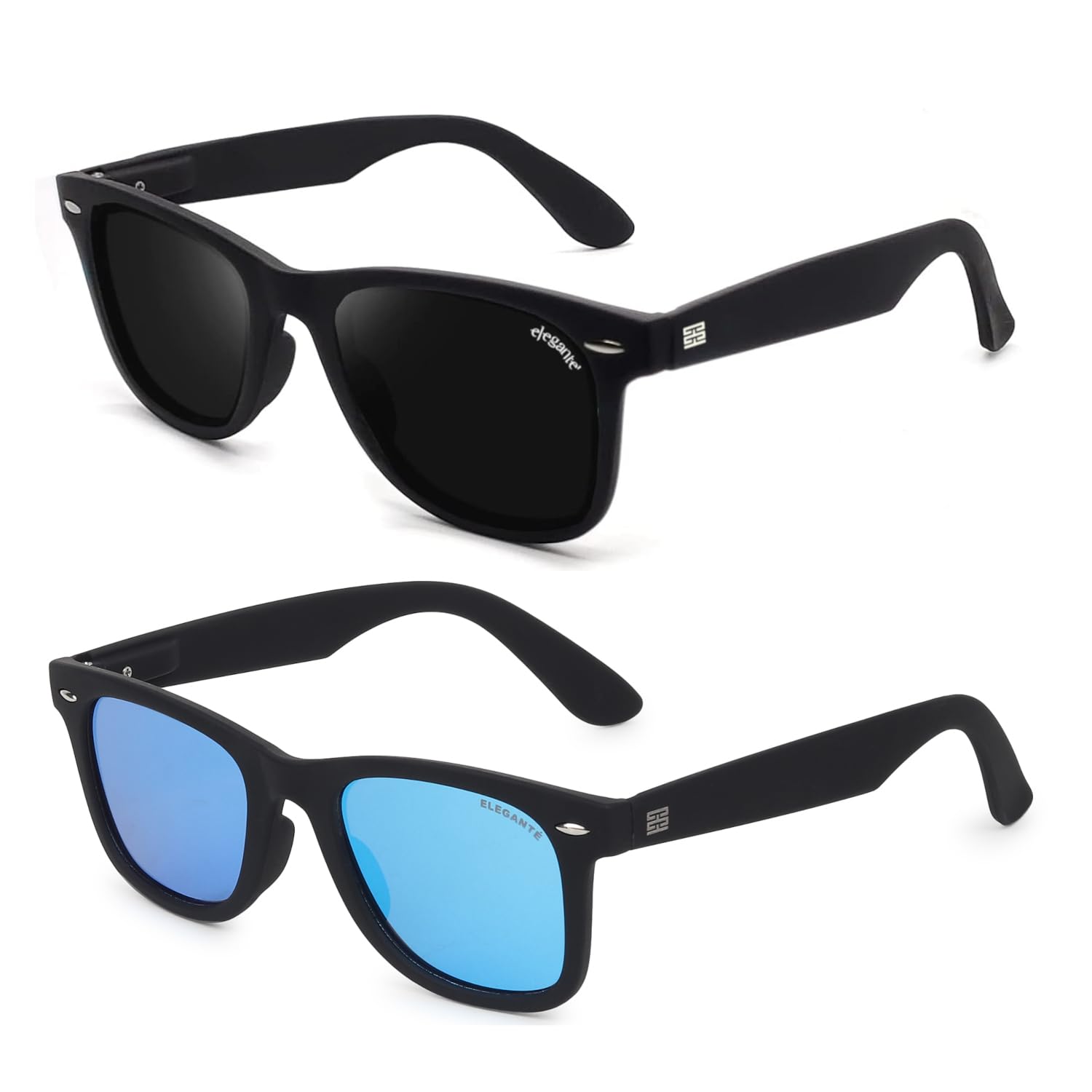 Polarized Classic Wayfarer Sunglasses for Men with Spring Hinges Black sunglasses for men Size M