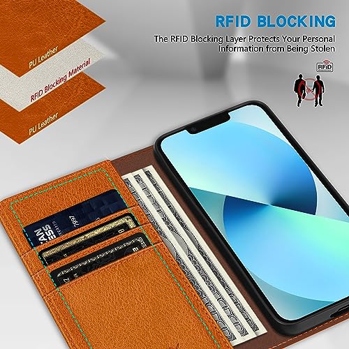 Image of ZZXX for iPhone 13 Wallet Case Strong Magnetic 6.1 inch,Brown