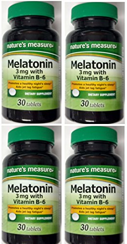 Nature's Measure Melatonin 3mg 30 tablets with Vitamin B-6 Relax and Sleep Dietary Supplement 30ct. (4 Bottles)