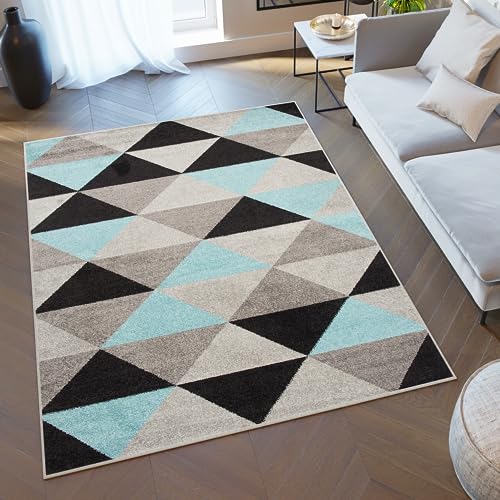 TAPISO Lazur Alfombra de Pelo Corto Resistente Suave Diseño Moderno Azul Negro Tonos de Gris Alfombra de Salón Dormitorio Habitación Infantil Juvenil Oeko-Tex 200 x 290 cm