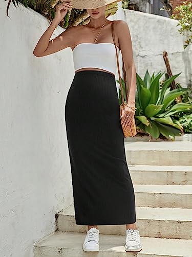 Beaudrm Women'S Maternity High Waist Over The Belly Midi Maternity Pencil Skirt Split Hem Bodycon Skirt Black Medium thumb #2