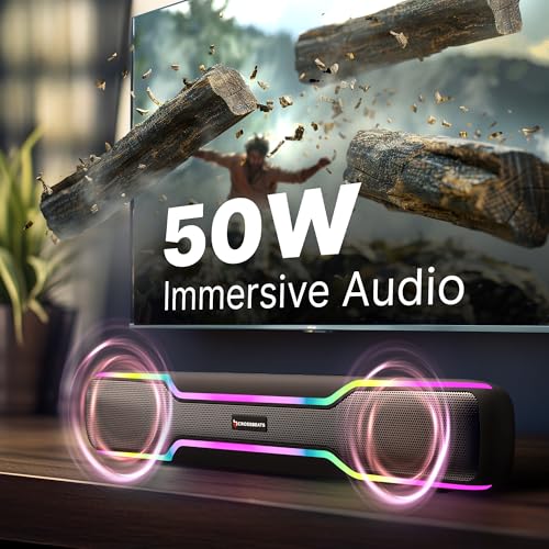 Image of CrossBeats Blaze B50 | 50W Sound bar | Gaming RGB Light | FM Radio AUX, SD Card, USB I 3000 mAh 5 Hrs Battery Built in mic Bluetooth Soundbar Tv Speaker for Home, Mobile, PC, Laptop TWS Pairing (2023)