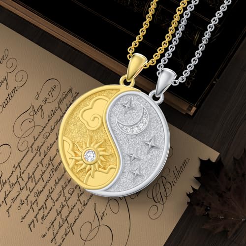 Diamond Sun and Moon Yin Yang Necklace for Couple Best Friend 925 Sterling Silver Yin Yang Matching Necklace with Lab Grown Diamond Jewelry Gifts Couple Friendship BFF Necklace for 24