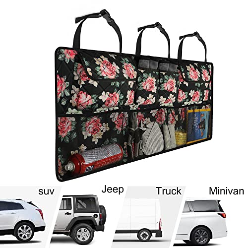 Image of Car Trunk Organizer,Large Capacity Backseat Trunk Organizer(42 inch*18 inch),Collapsible Car Storage Bag with 8 Pocekt,Car Organizer for SUV /MPV /Truck - Floral