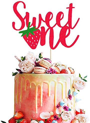 Strawberry 1st Birthday Cake Topper Red Glitter Sweet One Birthday Cake Decor So Sweet Fruit Summer Theme Kids Girls First Birthday Party Cake Supplies Decorations