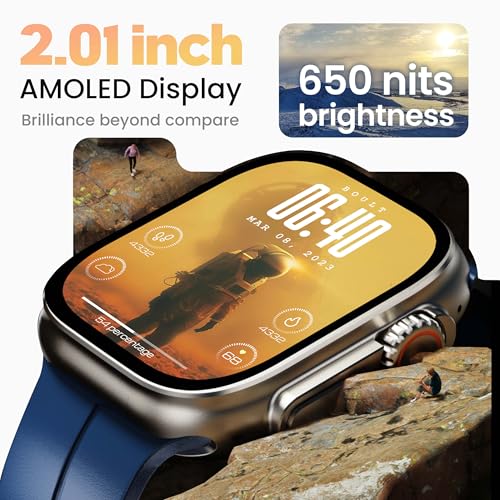 Image of Boult Crown Pro Smart Watch 2.01'' AMOLED, BT Calling, Working Crown, AOD, Zinc Alloy Frame, 650 Nits Brightness, AI Voice Assistant, SpO2 Monitoring, 120+ Sports Mode (Skyline Blue)