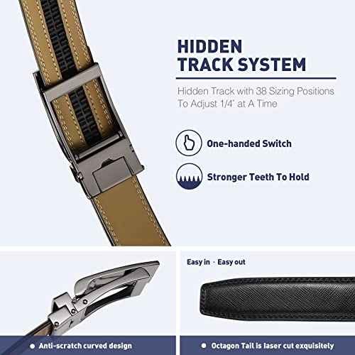 Men's Belt, Leather Ratchet Belt For Men's Dress 3.0cm,1 1/8" Size Adjusted Automatic Buckle3