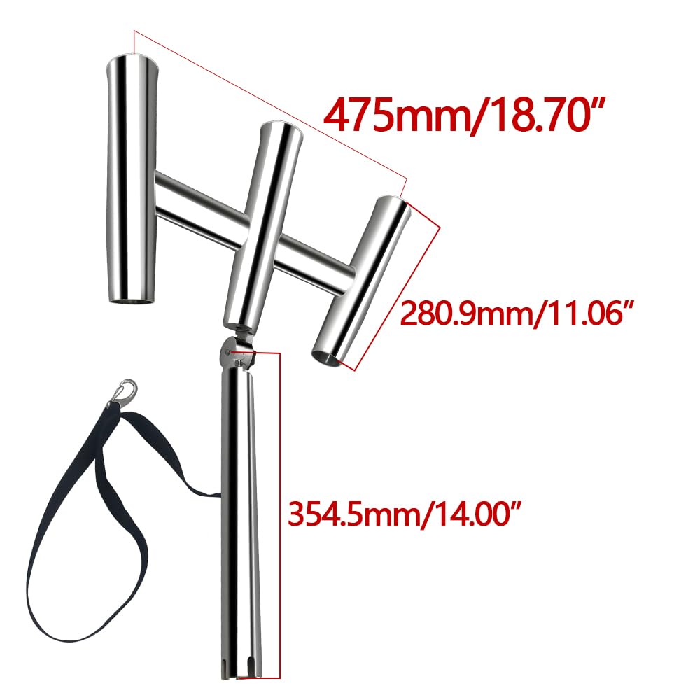Mojiate 3 Tube Rod Holder-Stainless Steel Trident Outrigger Stylish-Tree Triple Rod Holder Adjustable Silver Kite Fishing Mount 3-Rod Racks for Boat, Ship, Yacht