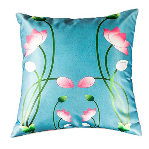 Image of Rajasthani Satin 250TC Cushion Pillow Covers, Multicolour, Set of 5 (12X12 Inches with Fillers, Lotus Cow)