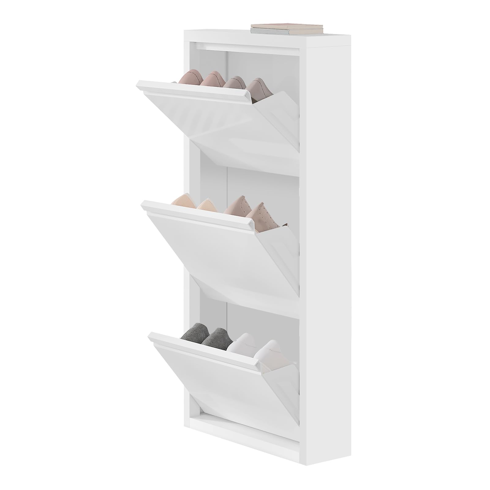 WOLTU Zapatero Entrada Recibidor, con 3 Cajones Abatibles, Mueble Recibidor, Organizador para Zapatos, Metal, Ahorro de Espacio, Blanco, 50x15x106 cm