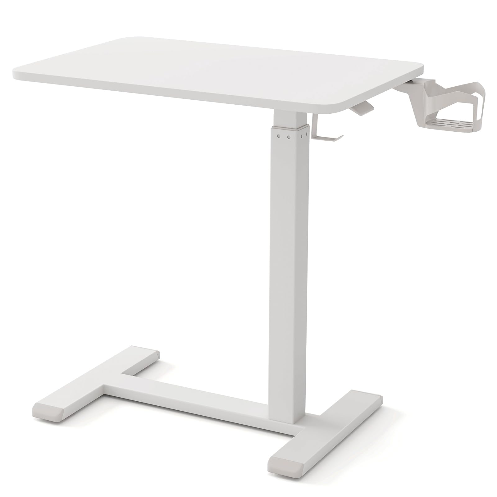 SFAREST Height Adjustable Standing Desk, 60 x 40cm Rolling Sit-Stand Laptop Desk with Lockable Wheels, Cup Holder and Headphone Hook, C-shaped Computer Workstation for Home Office