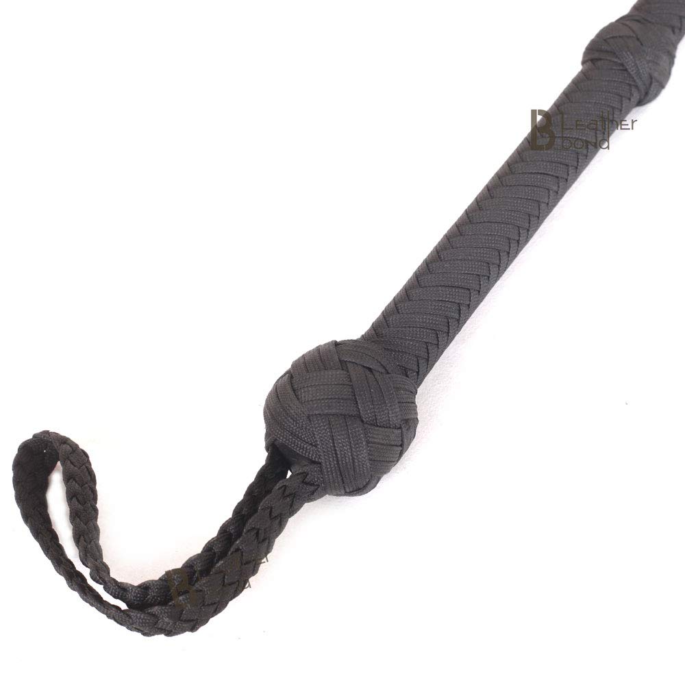 Fouet En Cuir De Vachette Tressé Main - 1,8 M - 12 Tresses - Noir - Avec Chute Et Cracker