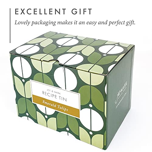 Jot & Mark Decorative Recipe Tin Box For Recipe Cards, Greeting Card Holder | Holds Hundreds Of 4” X 6” Cards (Emerald Tulips) #TOP4