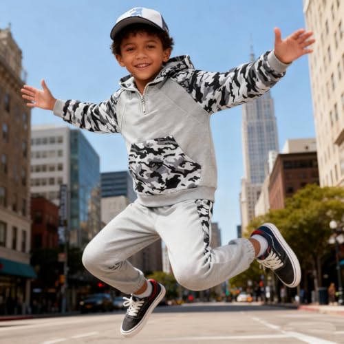 Image of OLMRJKD 5-12Y Boys Clothes 2 Piece Long Sleeve Quarter Zip Hoodie Sweatshirt and Sweatpants Fall Winter Sweatsuit
