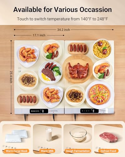 Warming Mat for Food, 2 Pack Food Warming Mat, Electric Warming Tray for Buffets Party with 7 Adjustable Temperature, 6 Timer, Fast Heating Silicone Food Warmer for Parties Home Travel Countertop - Thumbnail 7