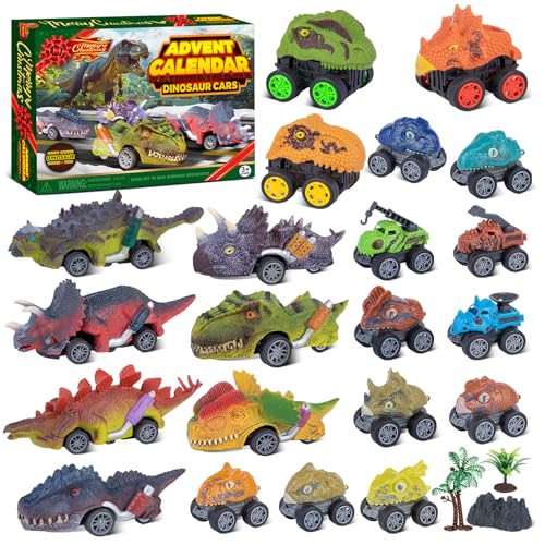 Quanquer Dinosaur Cars Advent Calendar 2025 for Kid Boy - 24 Days Christmas Monster Truck Toy Countdown Calendar Gift for Kids - Surprise Dino Advent Calendar Car for Boys 3-8 Year Old